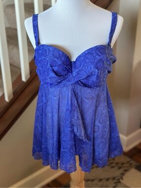 smart & sexy Royal Blue Snake-Print Swim Tankini Top - A5005